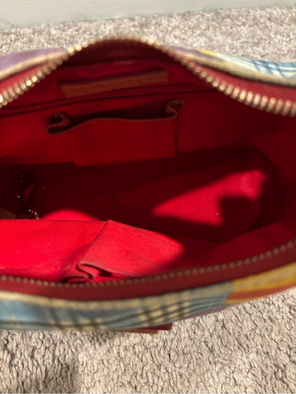 Vintage Dooney & Bourke Madras Picnic Ants Plaid Leather Shoulder Bag - Picture 5 of 9